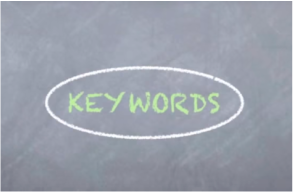 Keywords written on a chalkboard and circled